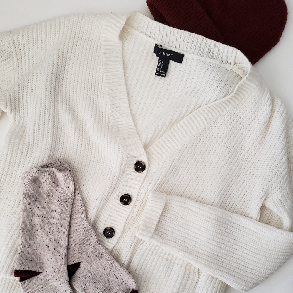 Forever 21 White Knit Chunky Cardigan